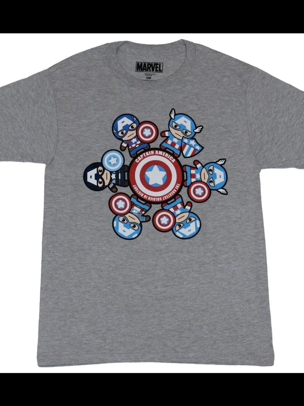 Marvel Captain America Kawaii History Around Shield Men’s Size Small Grey Tee